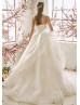 Strapless Beaded Ivory Lace Tulle Ruffle Wedding Dress With Horsehair Trim